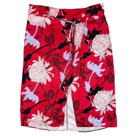 Eloquii Red Floral Print Midi Skirt Size 18 Faux Wrap Romantic Feminine - Picture 1 of 12